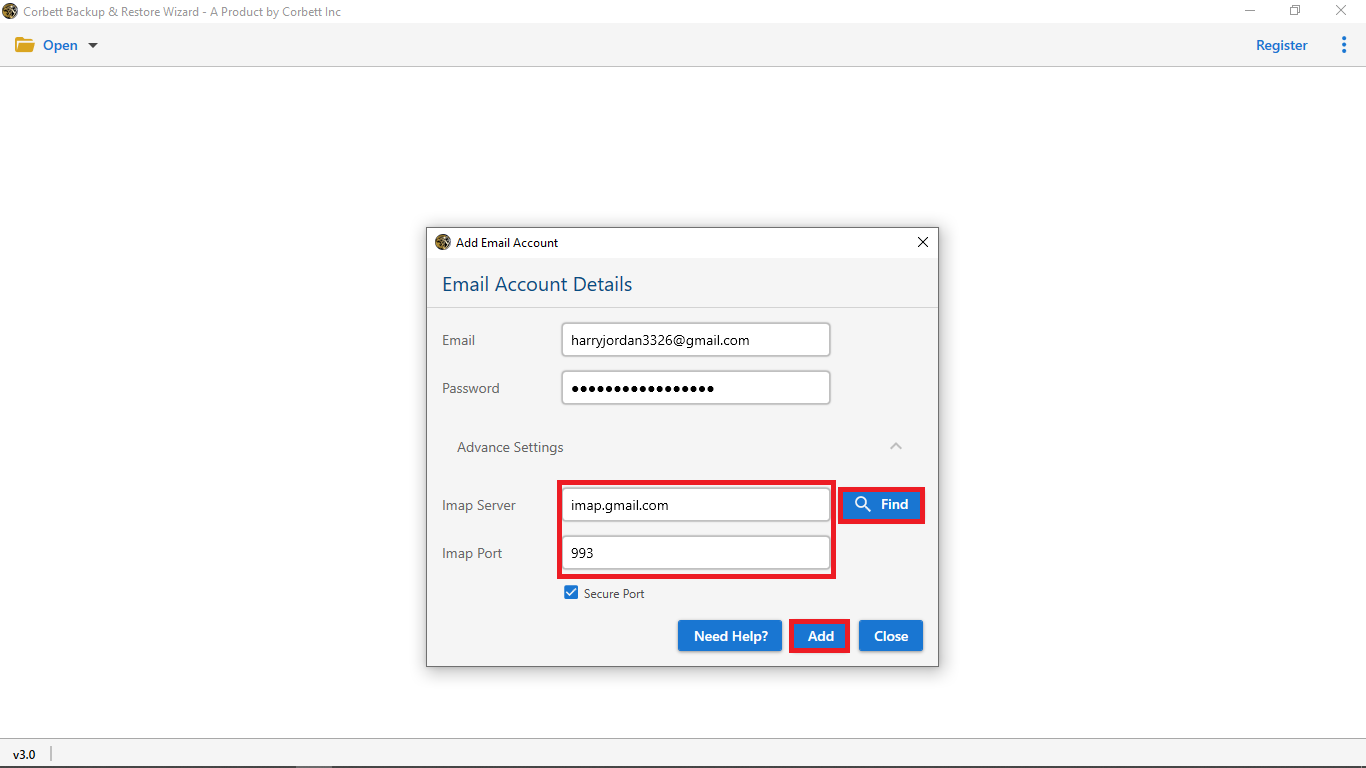 enter account details and click Add