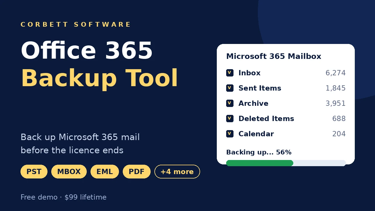 Office 365 backup tool video walkthrough showing folder selection and backup progress