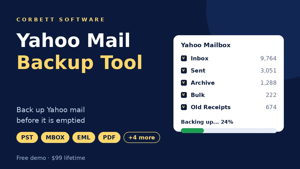 Yahoo backup tool video walkthrough showing folder selection and backup progress