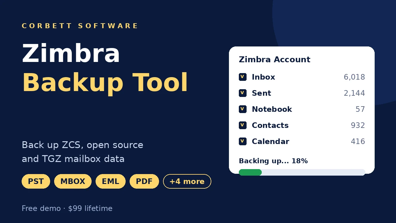 Zimbra backup tool video walkthrough showing folder selection and backup progress